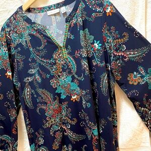 Susan Graver Split-Neck Top w/trim